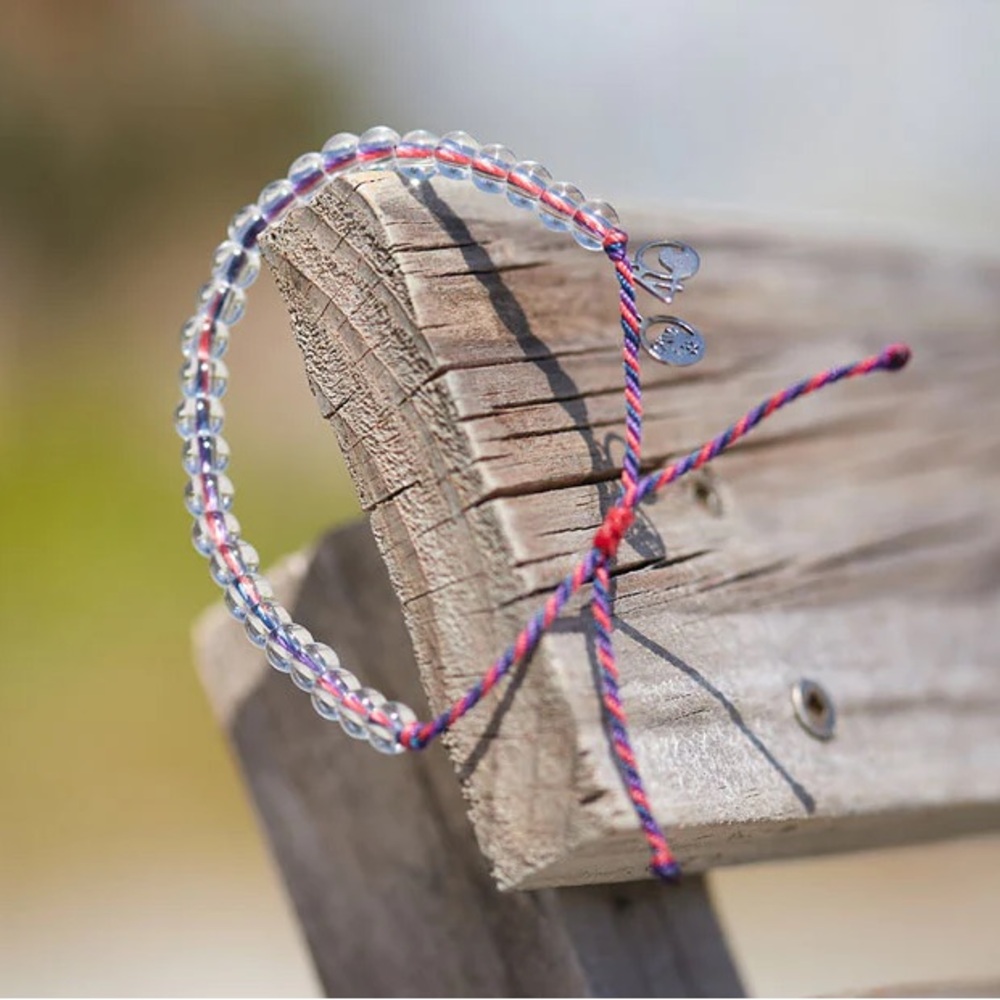 4 Ocean Mesoamerican Coral Reed Vintage Beaded Bracelet with Red and Purple Cord